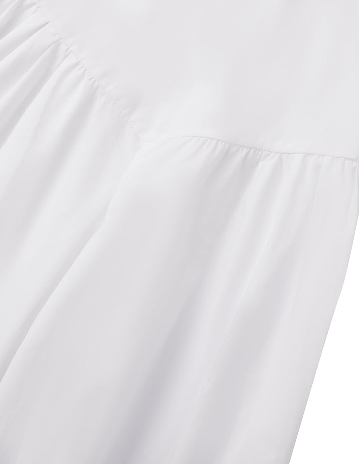 MARYLING A Line Balloon Sleeve Shirt Collar White Shirt