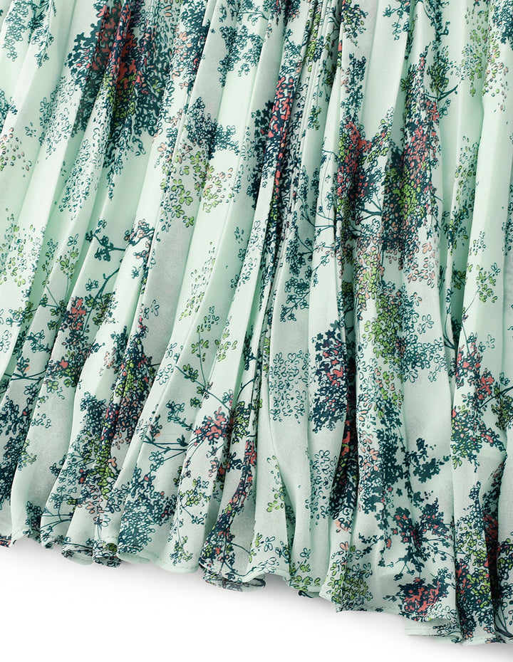 MARYLING Light Green Summer Jungle V-Neck Crossed Pleated Off-Shoulder Printed Dress