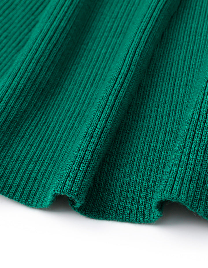 MARYLING Green Half Mock Neck Crossover Mermaid Knit Dress