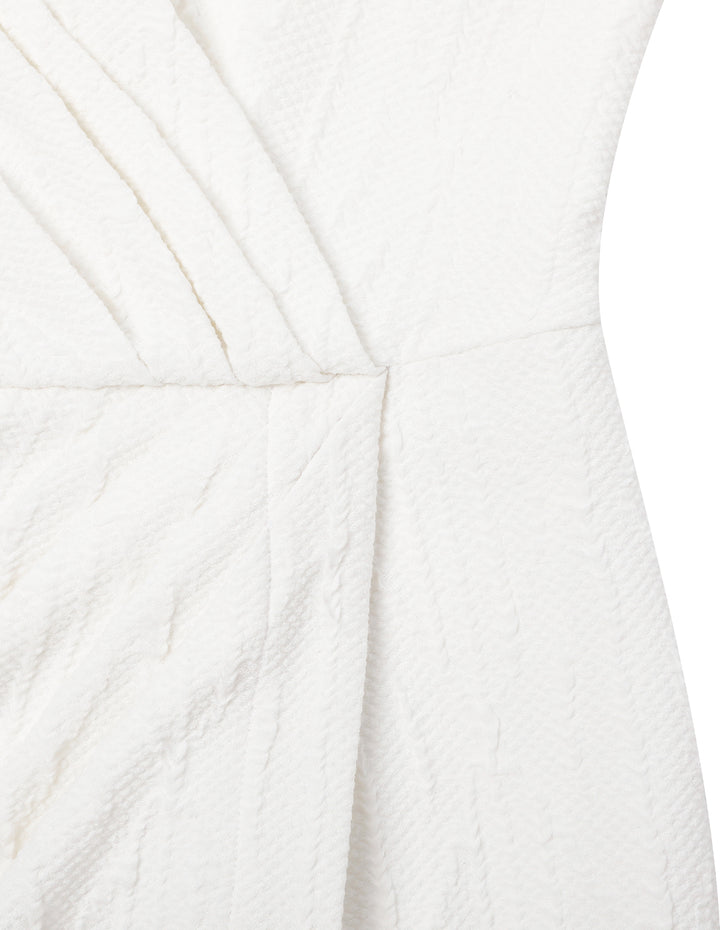 MARYLING Ivory White Square Neck Bubble Sleeve Jacquard Straight Dress