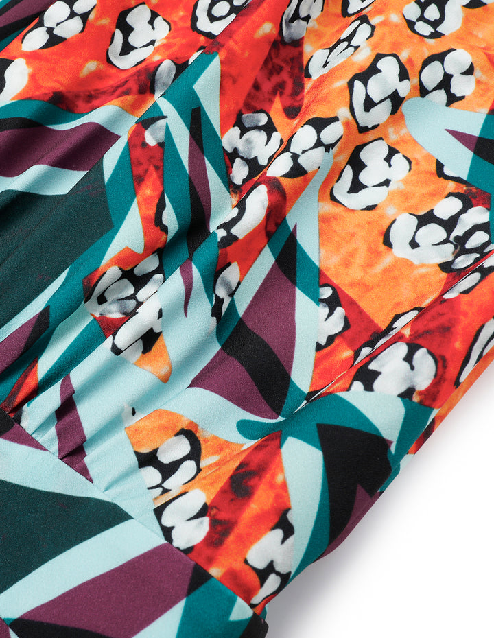 MARYLING Asymmetric Collar Cover Hip Straight Print Dress