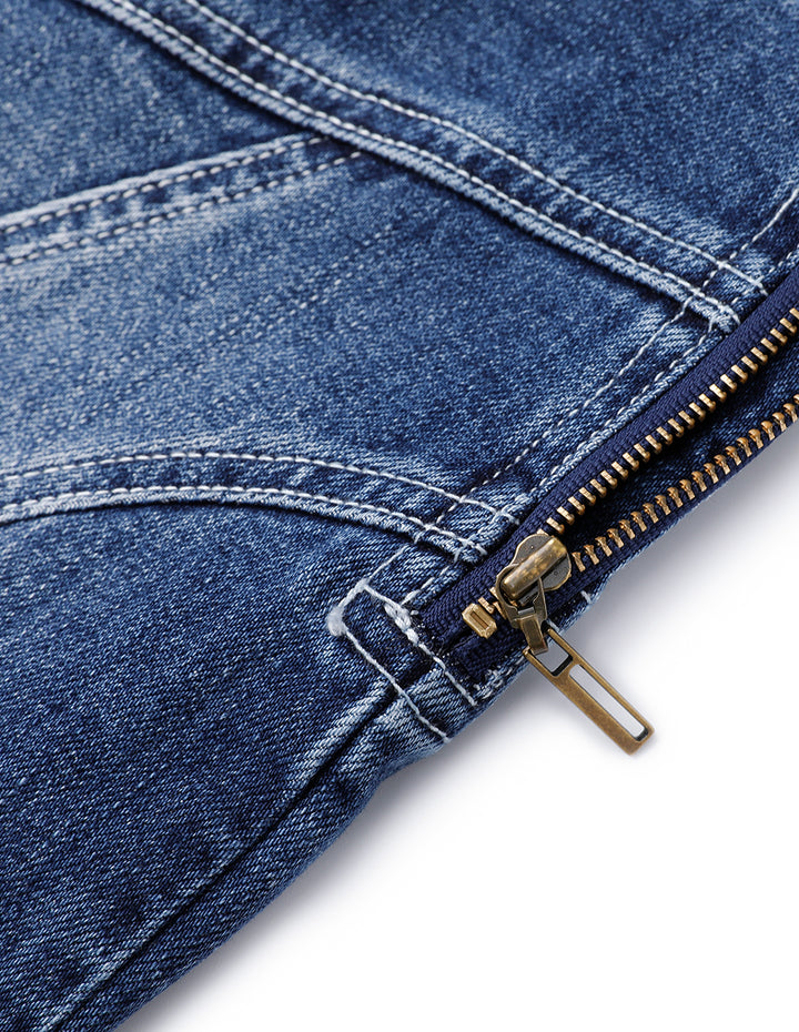 MARYLING Colour Blocking Long Sleeve A Line Knitted Skirt