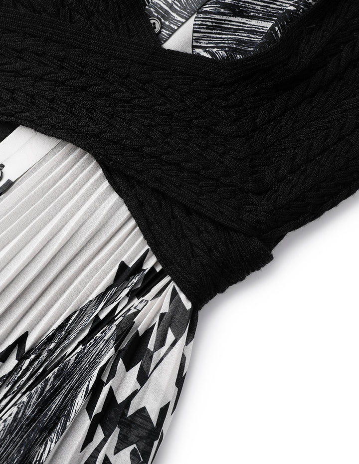 MARYLING Black And White Collage Print Shirt Dress