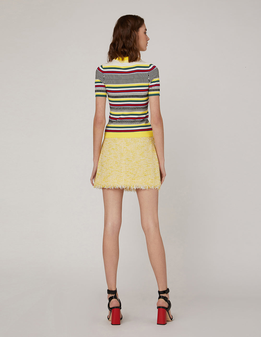 MARYLING Point Collar Striped Knitted Top