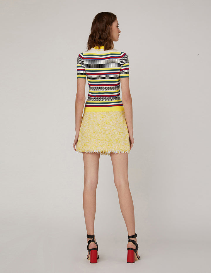 MARYLING Point Collar Striped Knitted Top