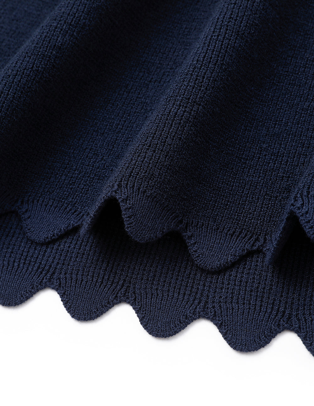 MARYLING Blue And White Paneled Wavy Trim Wool Dress