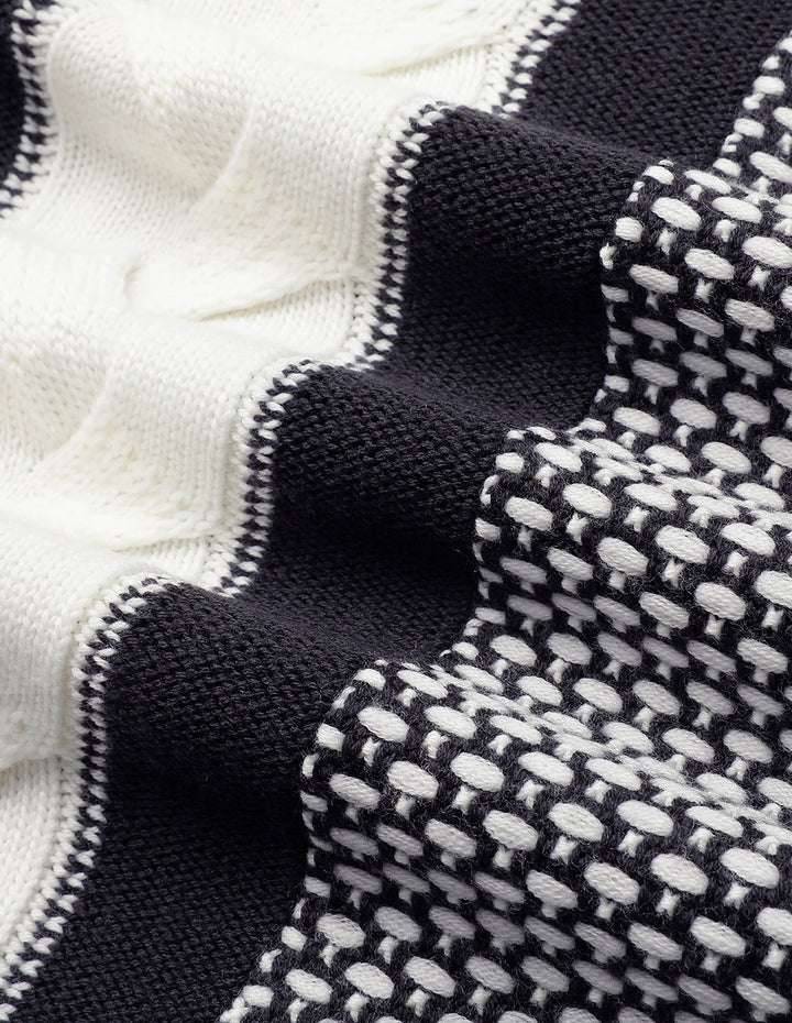 MARYLING Black And White Contrasting Design Knitted Cardigan