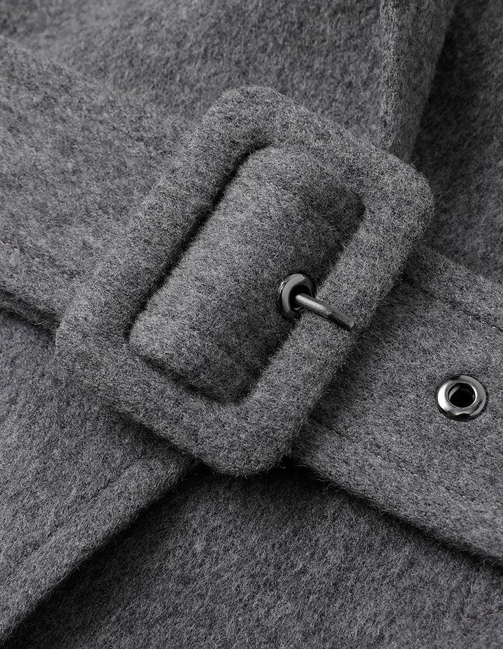 MARYLING Gray Lapel Collar Contrast Button Belted Jacket