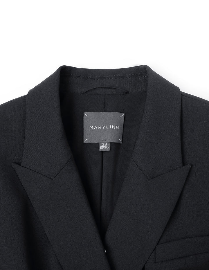 MARYLING Black Asymmetrical Double-Breasted Suit Dress