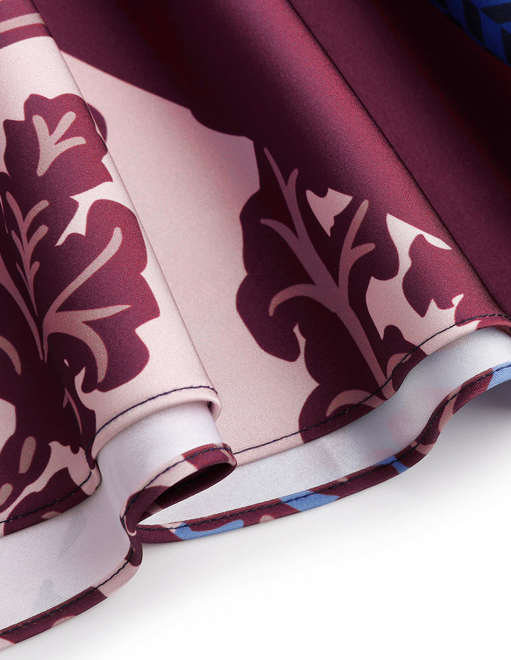 MARYLING Deep sea red flower V-neck knitted print dress