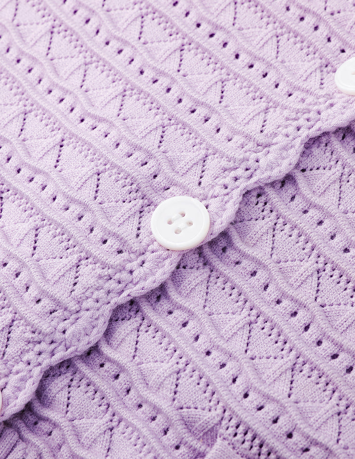 MARYLING Taro Purple V-Neck Hand Crochet Knitted Cardigan