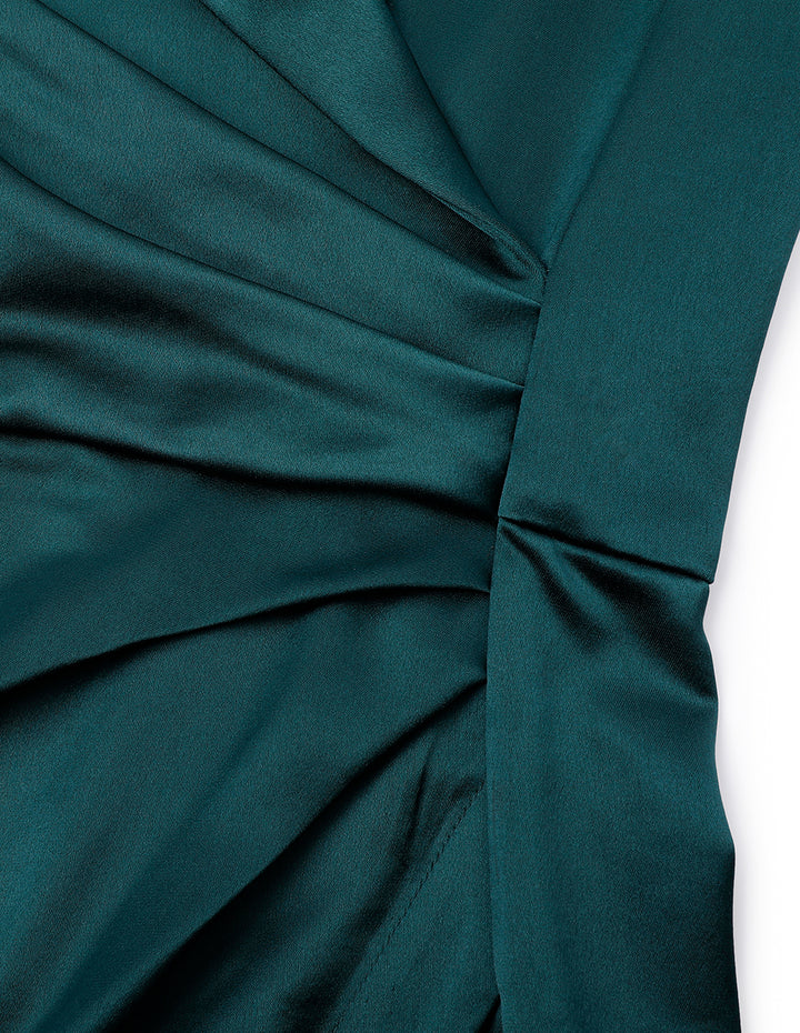 MARYLING Dark Green Side Pleats Dress