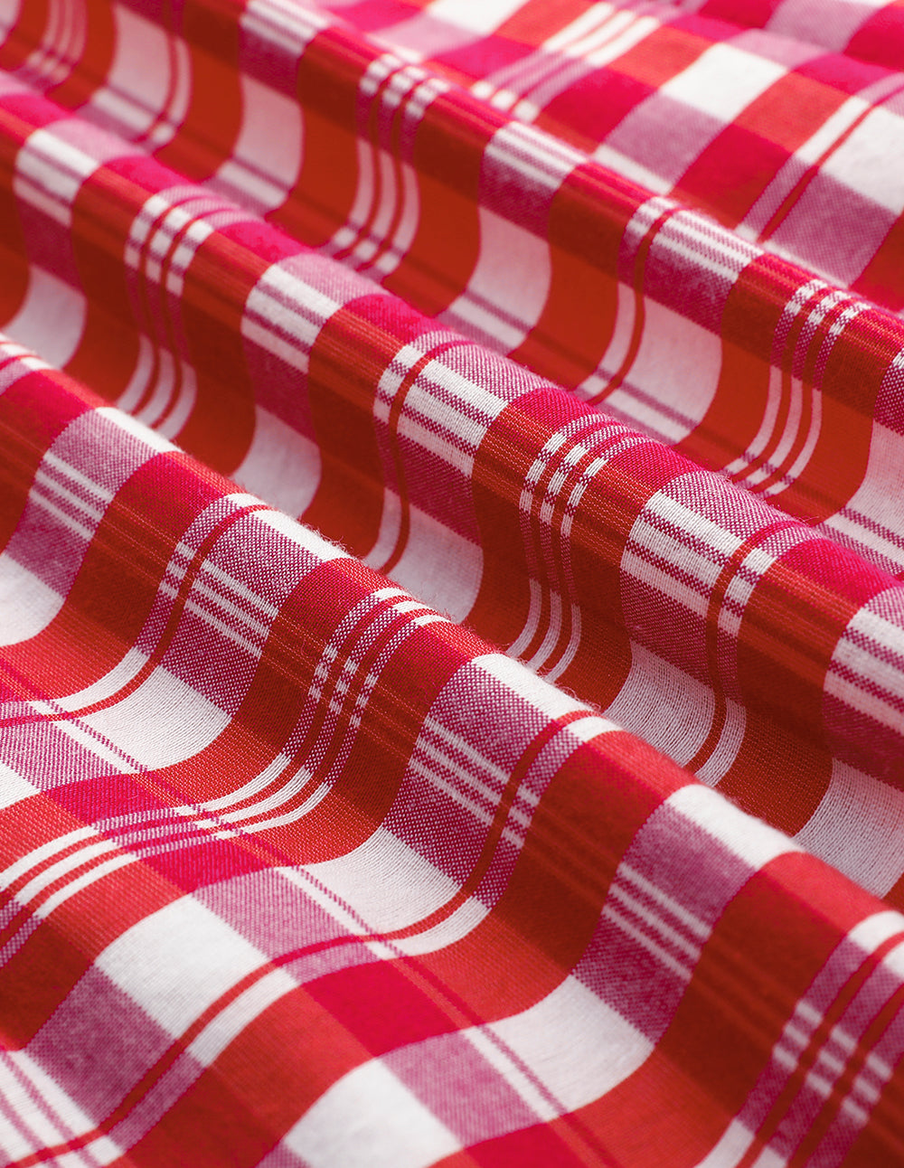 MARYLING Pink Plaid Square Neck Bubble Sleeve Plaid Top