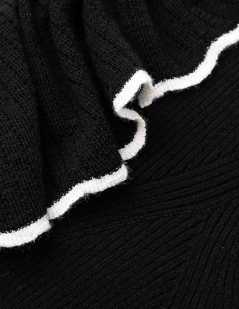 MARYLING Black And White Contrast Trim Long-Sleeved Knitted Dress