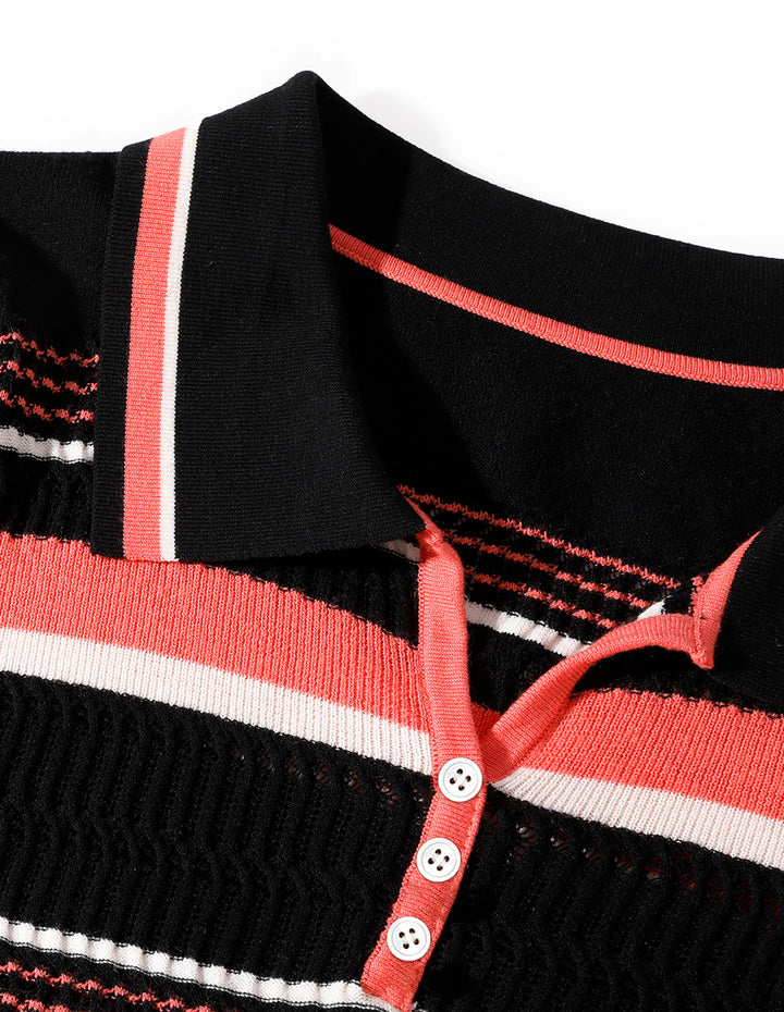 MARYLING Point Neck Short Sleeve Color Striped Dress