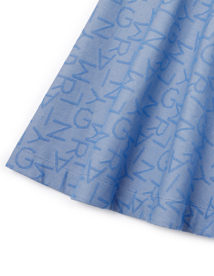 MARYLING V-Neck Puff Short-Sleeved High Waistline Blue Denim Shirt Dress