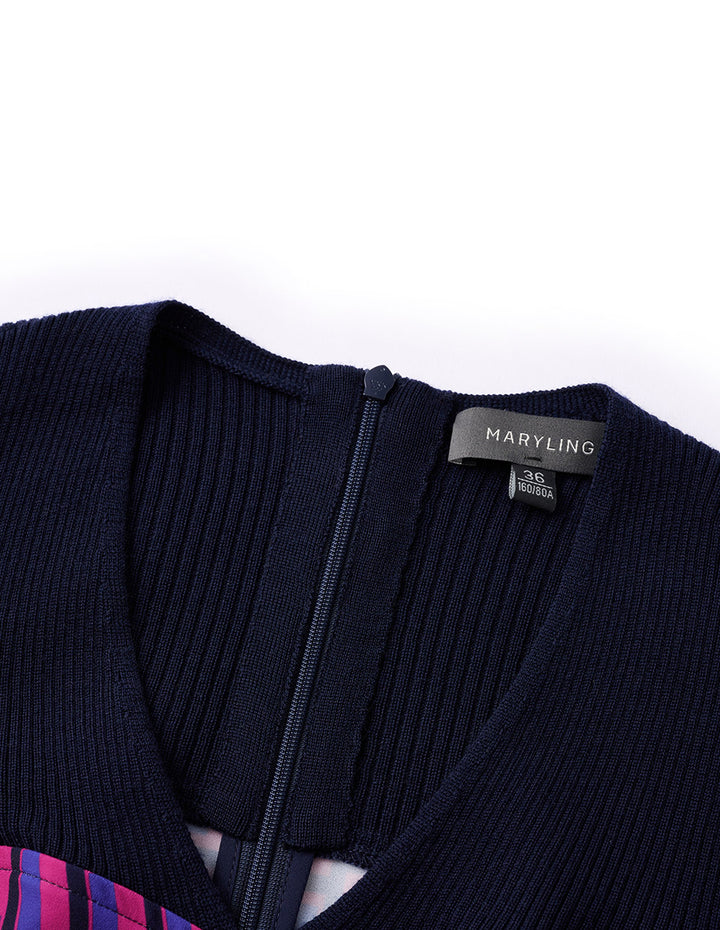 MARYLING blue and red plaid knitted V-neck slim fit dress