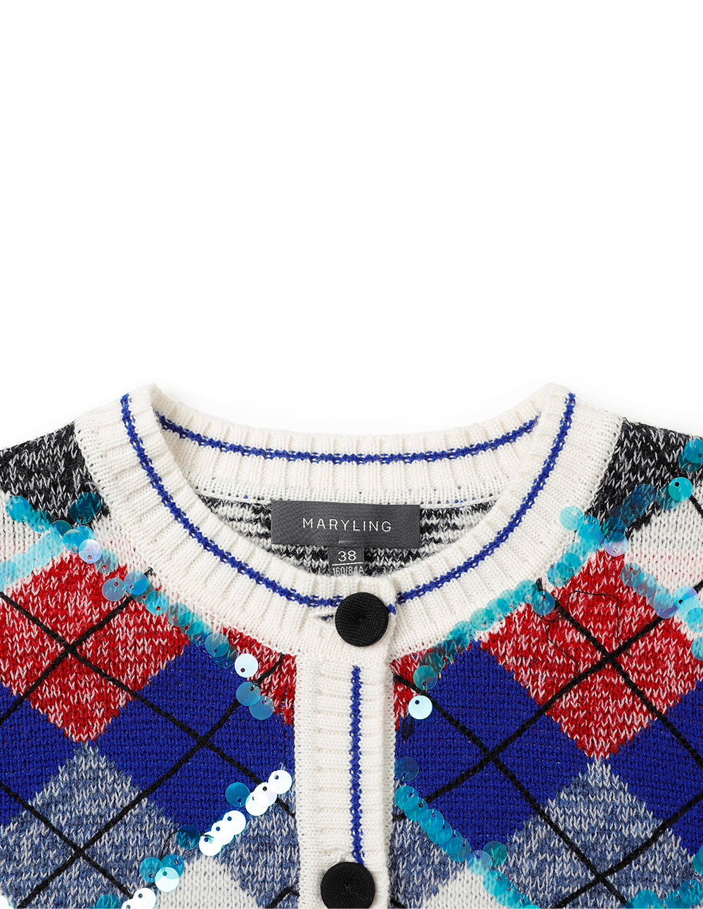 MARYLING Diamond Check Round Neck Knitted Cardigan