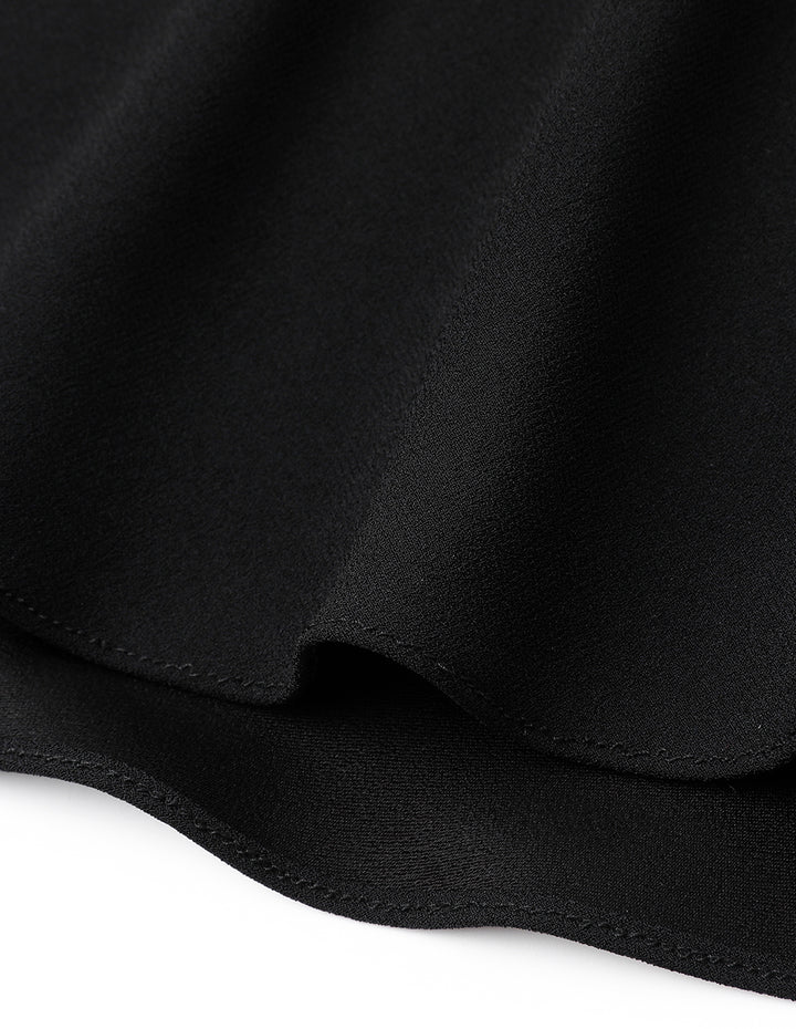 MARYLING Black Fake Two-Piece Shirt V-Neck Puff Sleeve Dress