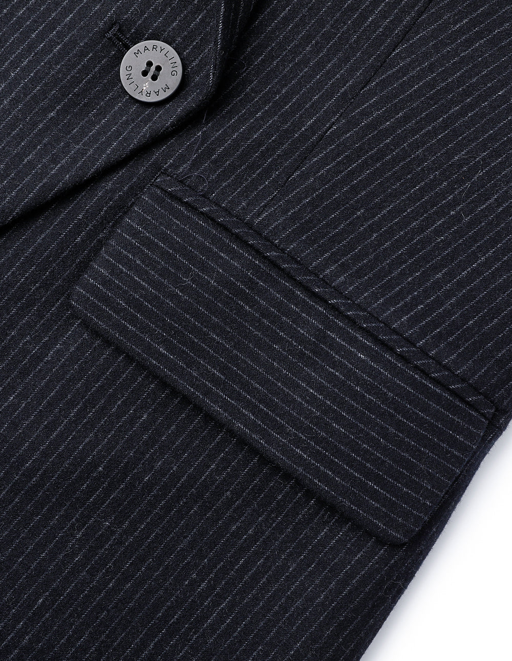 Maryling Navy Stripe Turn-Up Collar Double-Breasted Blazer