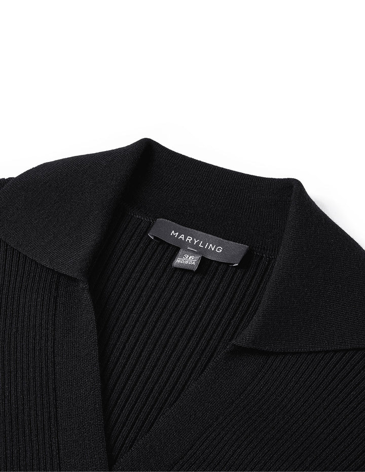 MARYLING black all-match slim V-neck knitted dress