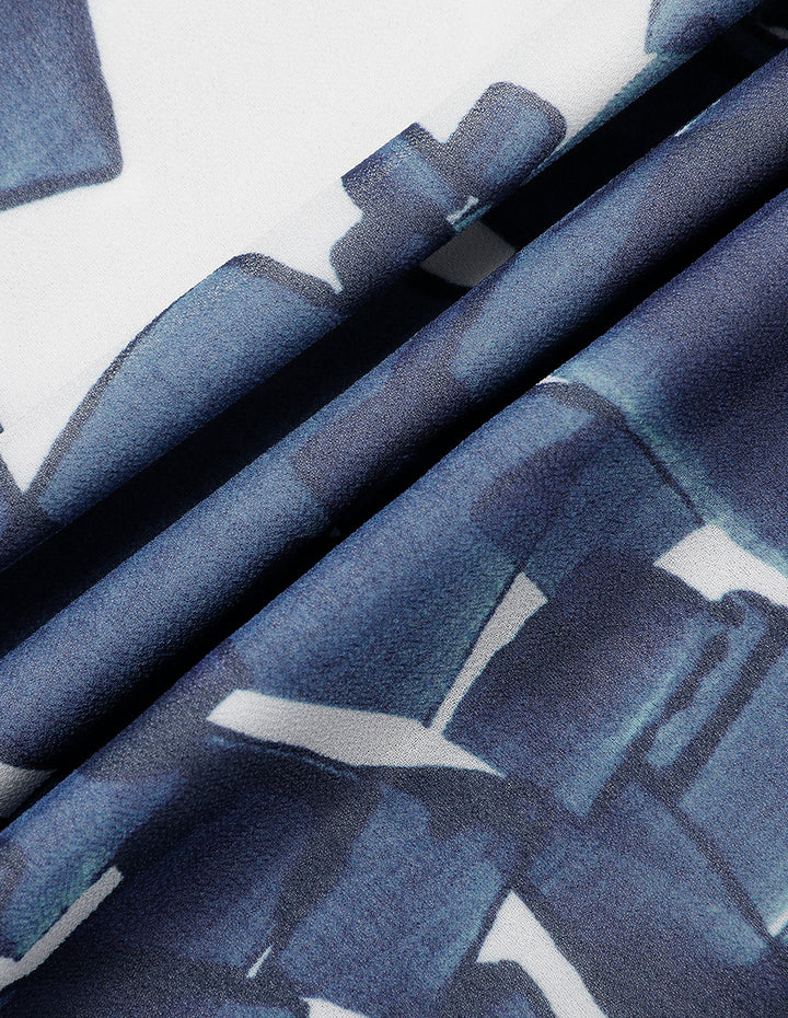 MARYLING Blue And White Gravel Collar Stitching Lace Top