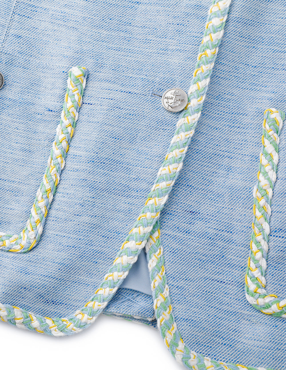 MARYLING Denim Blue Colourful Lace Metal Buckle Jacket