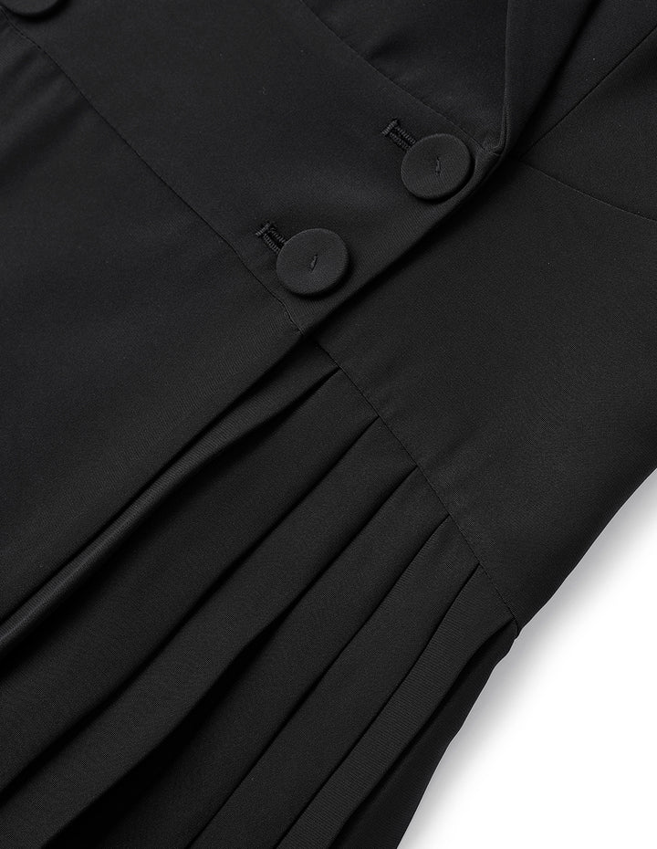 MARYLING Black Sleeveless Blazer Collar Pleated Dress