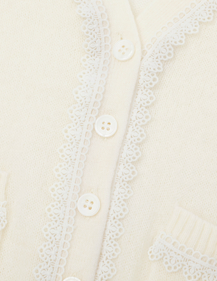 MARYLING Beige V-Neck Knitted Cardigan