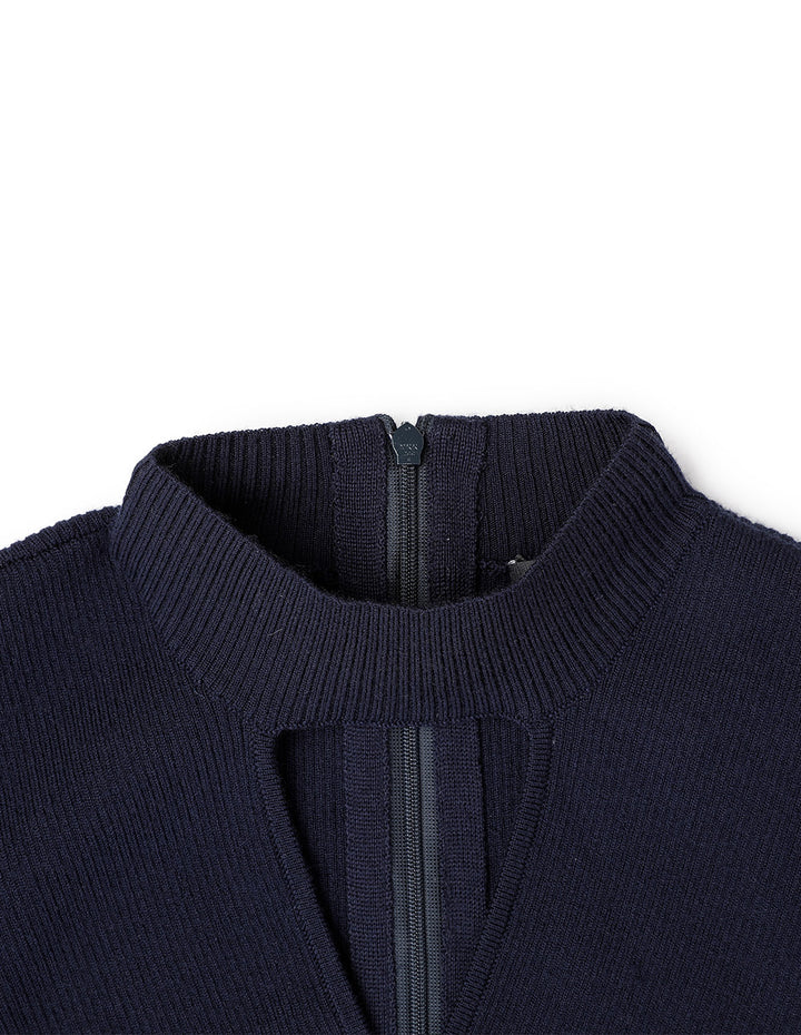 MARYLING midnight blue V-neck hollow shift knit dress