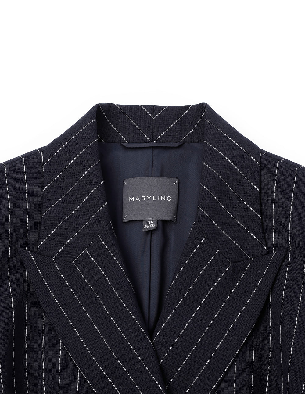 MARYLING  Blue Bottom White Striped Lapel Wrap Detail Striped Suit Jacket