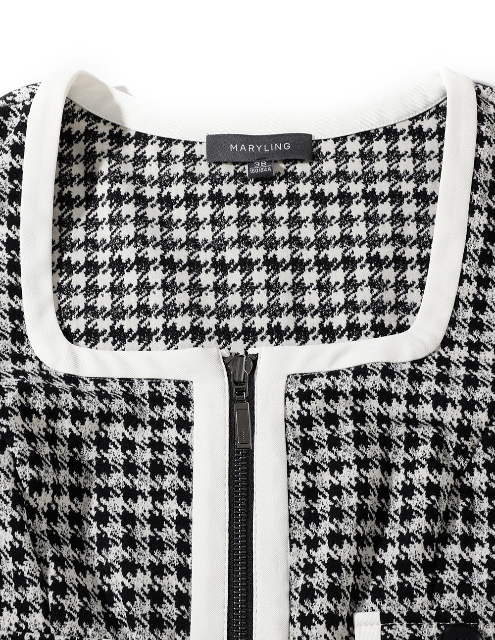 MARYLING Black and white houndstooth contrast color fringe dress