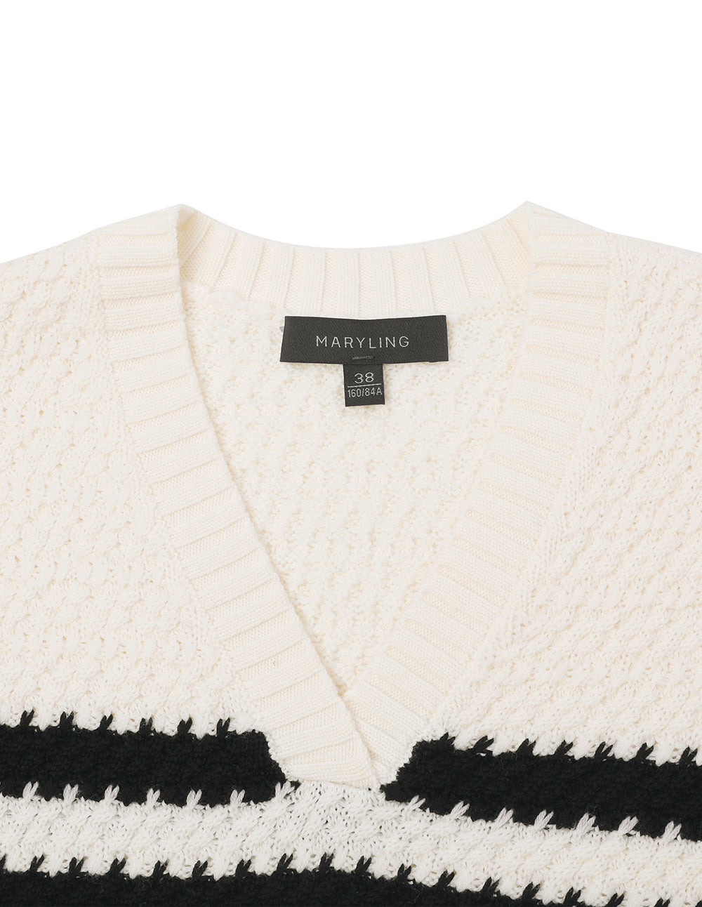 MARYLING  Black And White Contrast Colour V-Neck Blue And White Knitted Pullover
