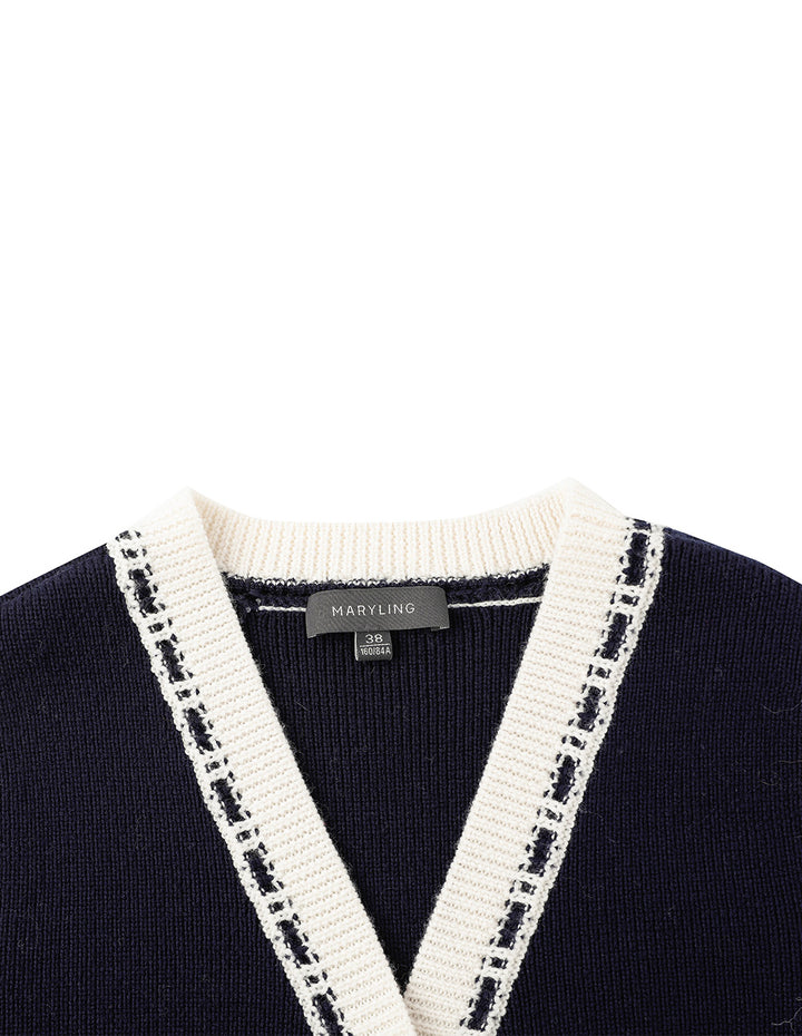 MARYLING Blue And White Contrasting Knitted Cardigans