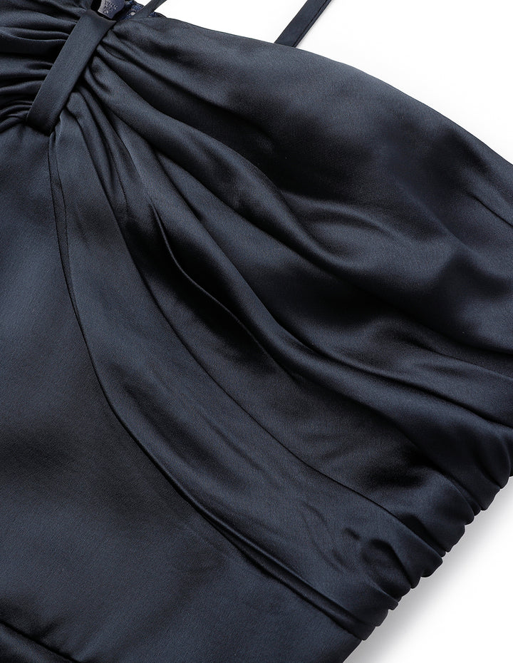 MARYLING Dark Blue Strapless Fishtail Slit Dress