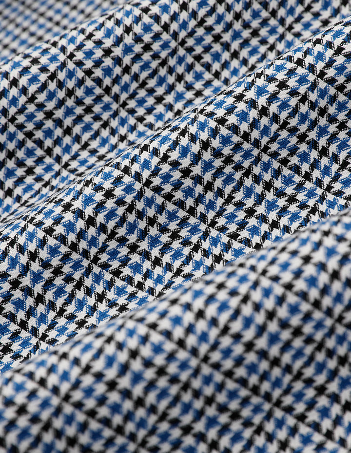 MARYLING Blue And White Grid Houndstooth Contrast Button A-Line Skirt