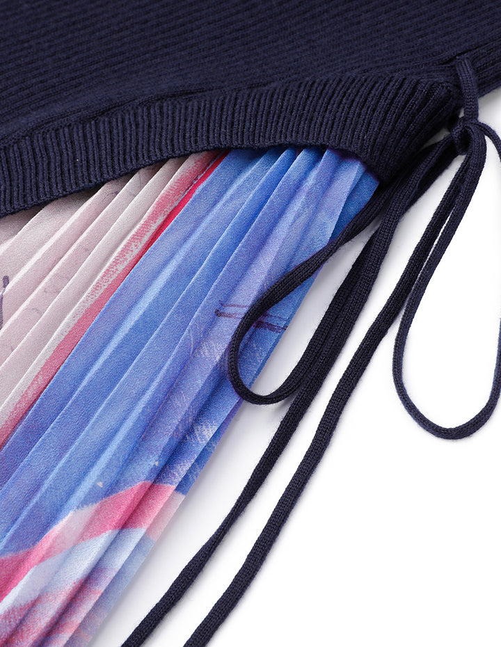 MARYLING Needle-Chiffon Printed Pleated Dress