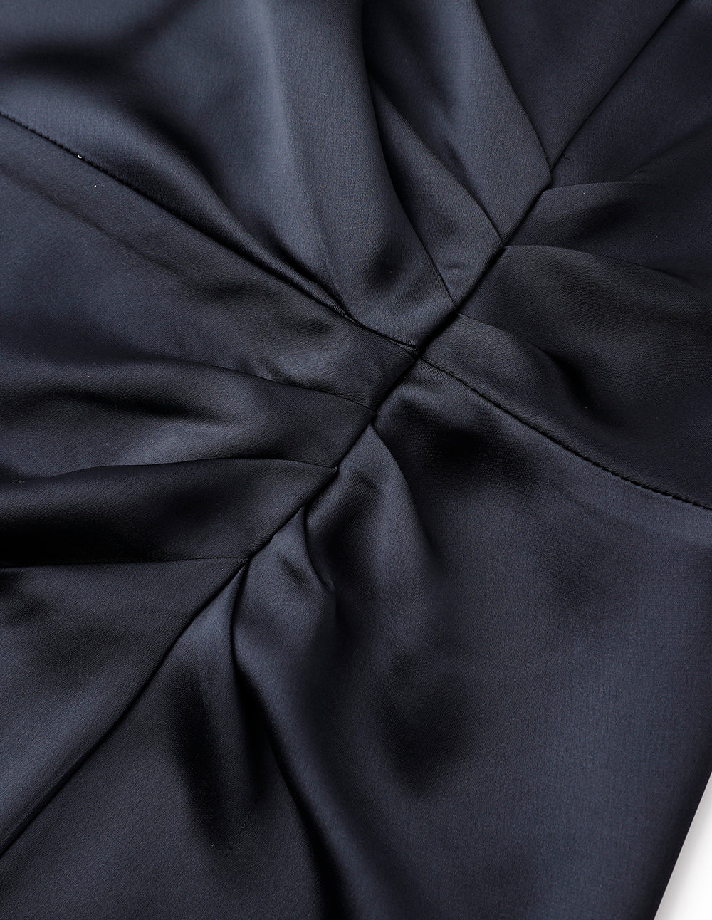 MARYLING Dark Blue Pleated Slit Straight Slip Dress