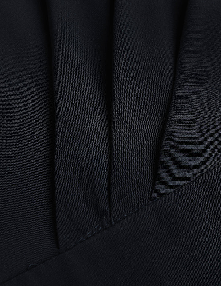 MARYLING Midnight Blue Pleated Mid-Sleeve Dress