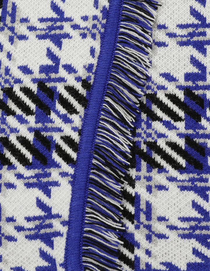 MARYLING Blue And White Grid Asymmetric Details Knitted Skirt