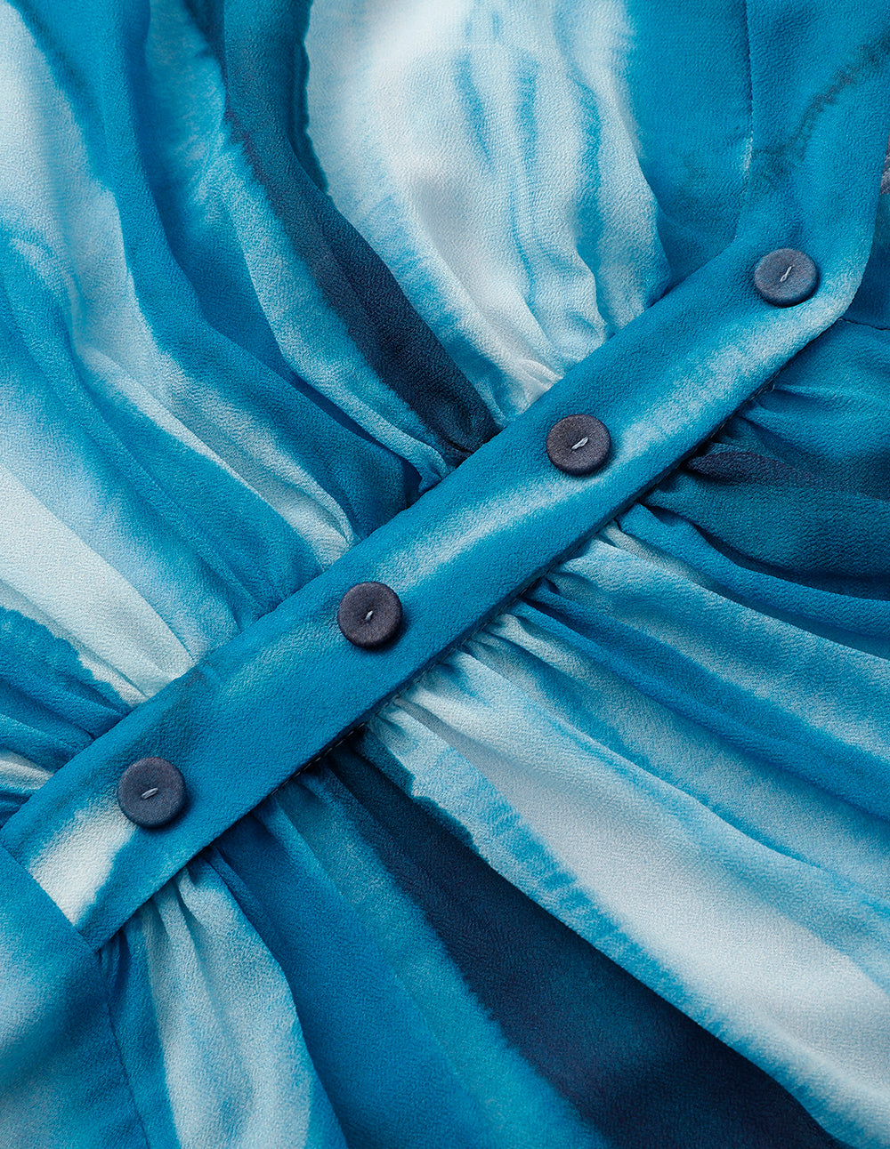 MARYLING Gradient Blue Wave Square Neck Pleated Print Dress