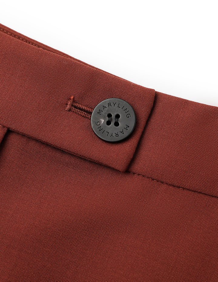 MARYLING Brick Red Mid-Rise Slanted Pocket Shorts