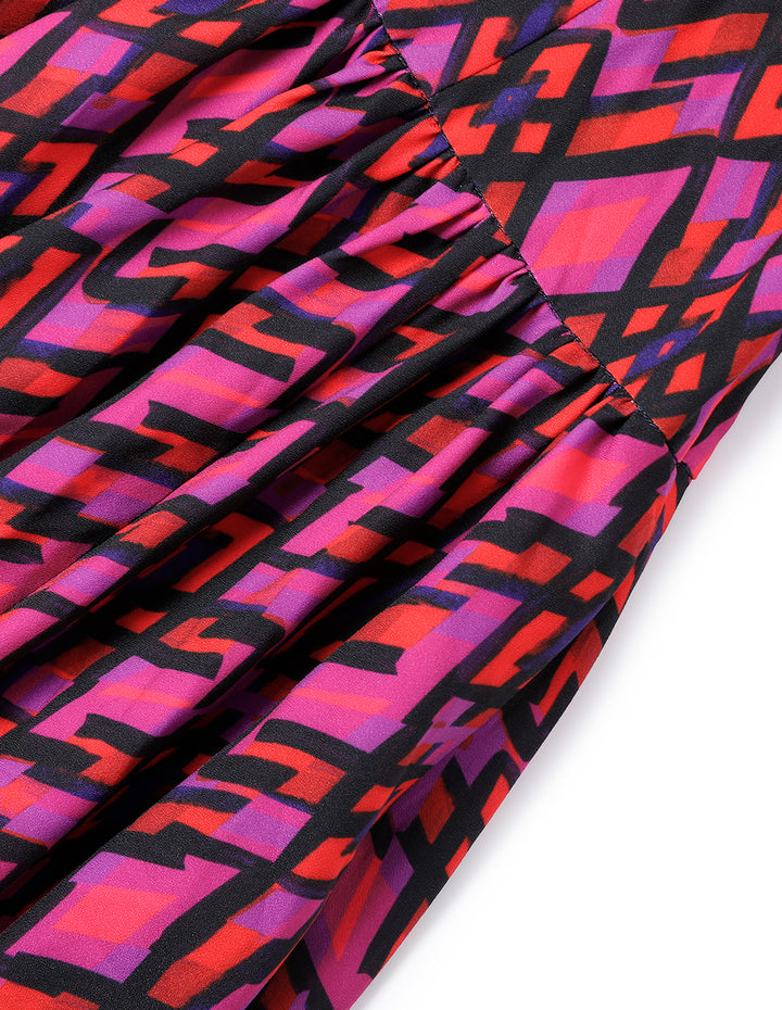 MARYLING Pleated Hem Puff Sleeve Dress