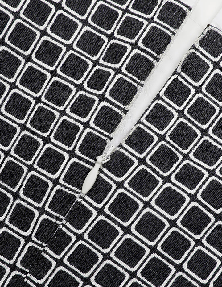 MARYLING Black And White Plaid Fake Two-Piece Spliced Contrast Colour Shirt Dress