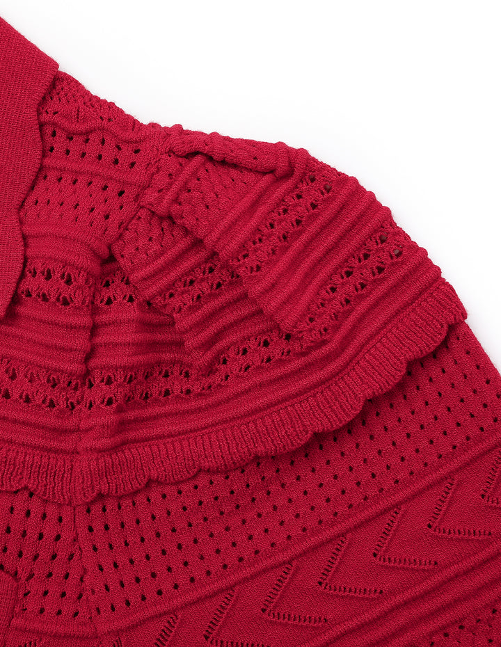 MARYLING Summer lapel red knitted dress