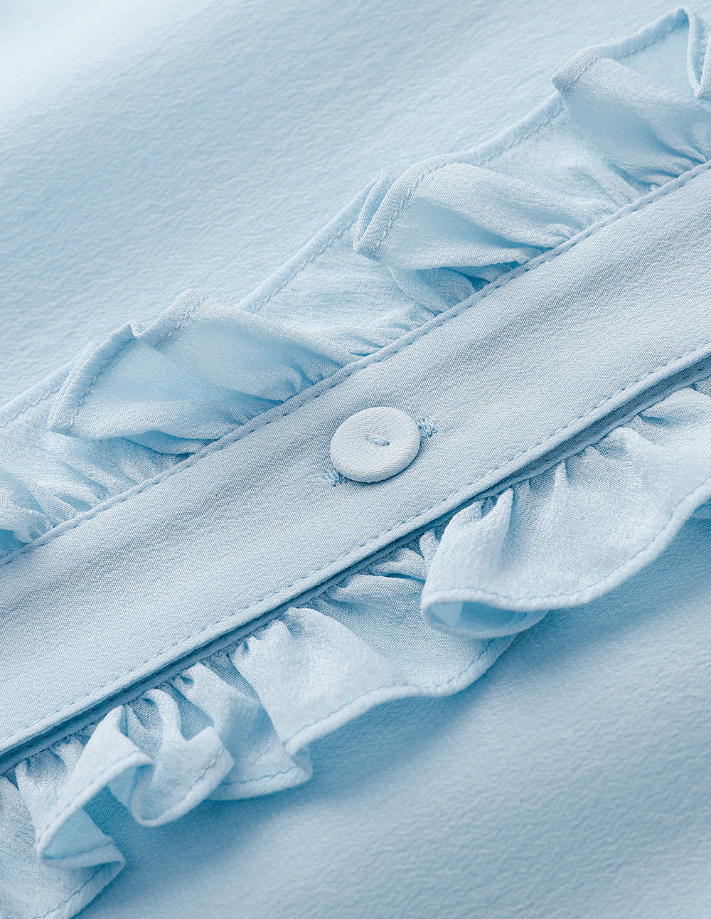 MARYLING Ice Blue Small Stand Collar Three Quarter Sleeve Shirt With Wooden Ears