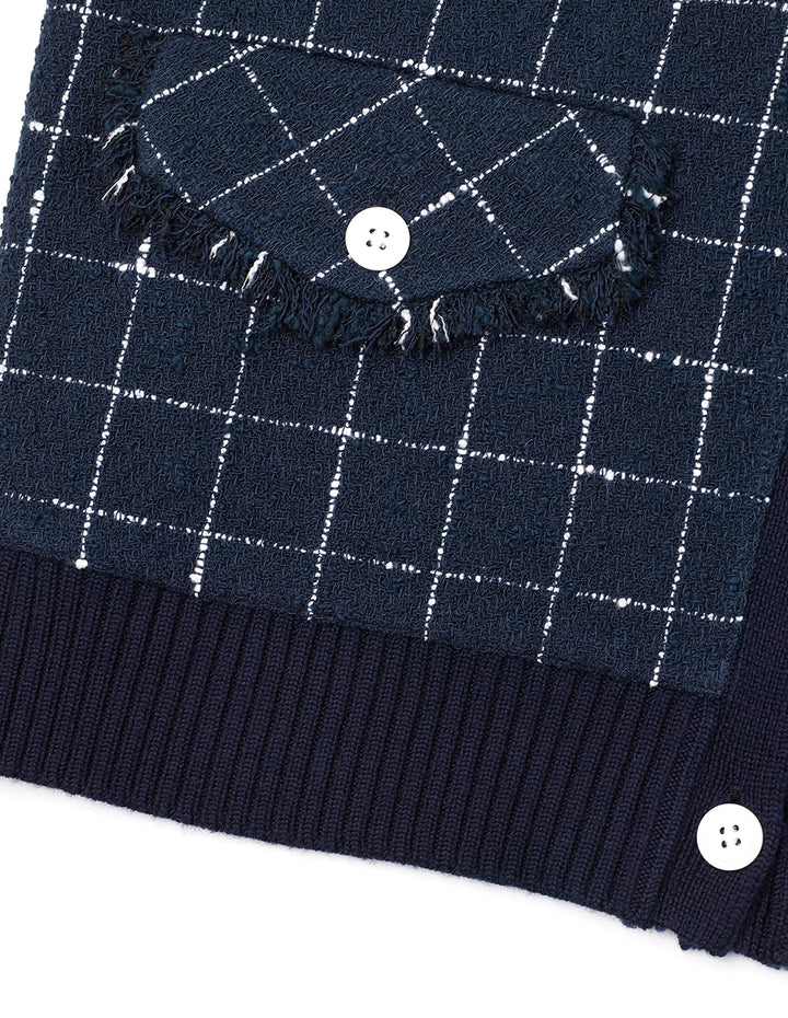 MARYLING Blue And White Check Needle Shuttle Jacket