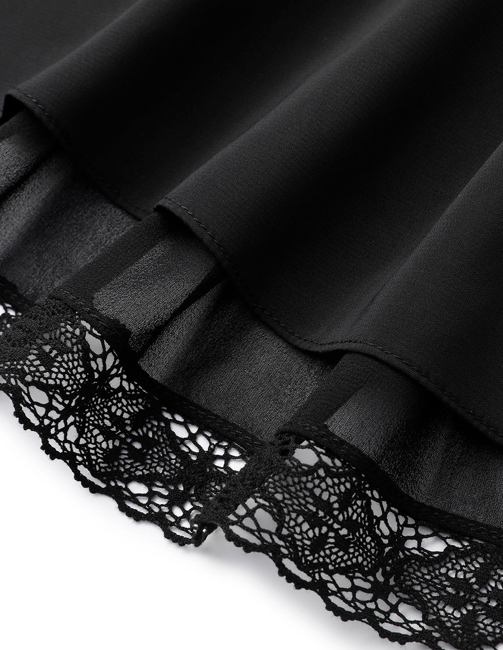 MARYLING Black V-Neck Bell Sleeve Lace Trim Georgette Dress