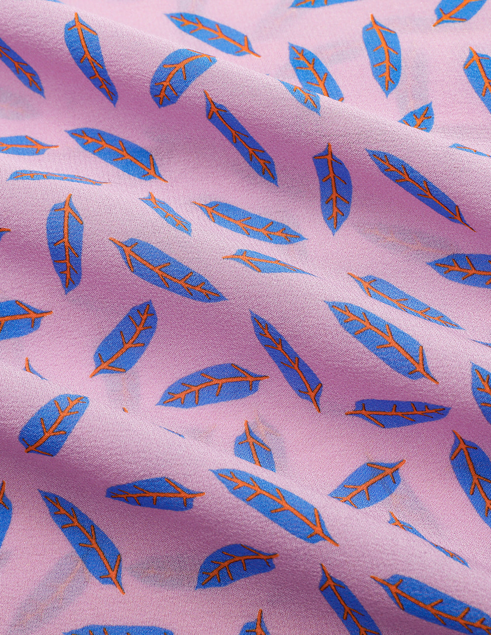 MARYLING Dreamy Pink Printed Cropped Sleeves Silk Shirt