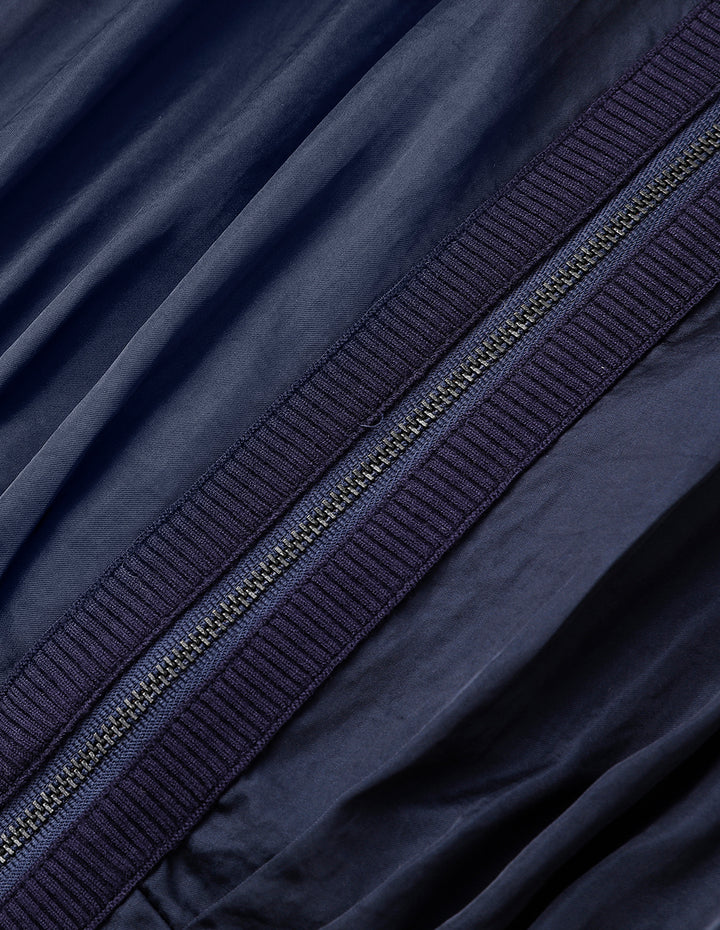 MARYLING Dark Blue Metallic Zipper Off-Shoulder Puff Sleeve Dress